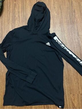 adidas Black Hooded Long Sleeve Sweatshirt with White Logo